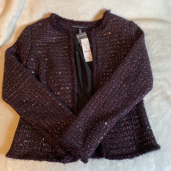 Brand NWT White Black Market cropped tweed jacket with tiny little sequins. - Picture 3 of 12